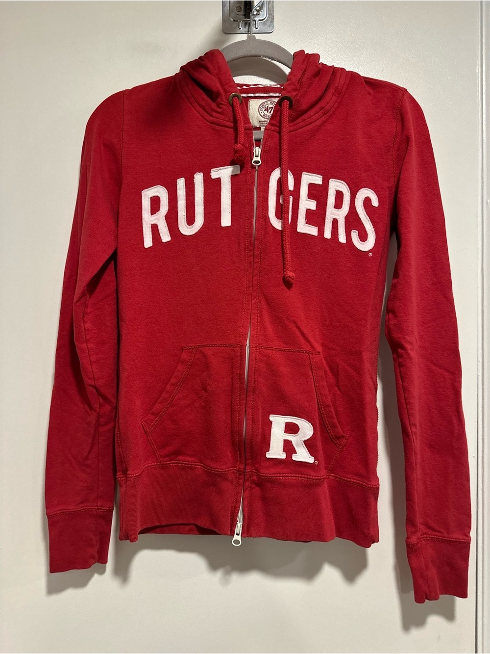 Rutgers Scarlet Knights Sz: S preppy 47 brand Spellout Double Full-Zip Hoodie.